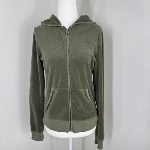 Juicy Couture Terrycloth Hoodie Full Zip Size Large Sage Green USA - Picture 1 of 12